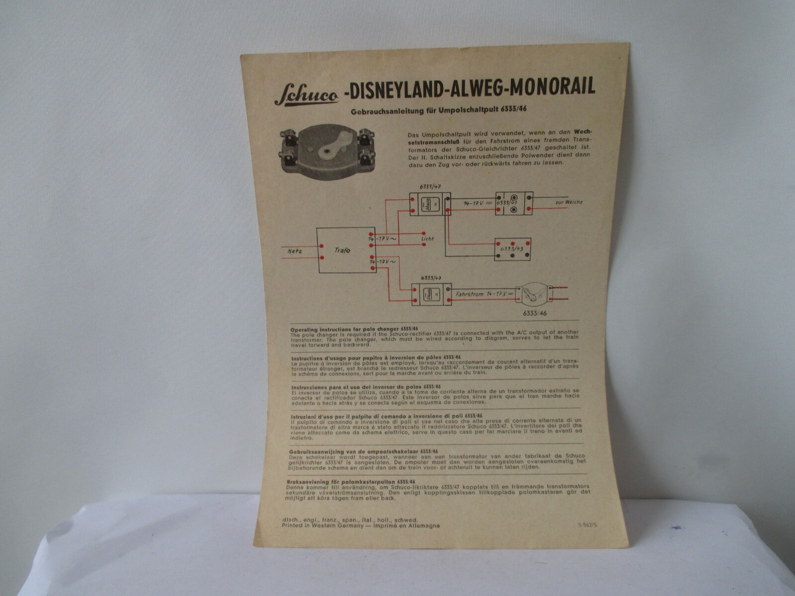 Original SCHUCO 1:90 Disneyland ALWEG-MONORAIL Gebrauchsanleitung Umschalt BW400