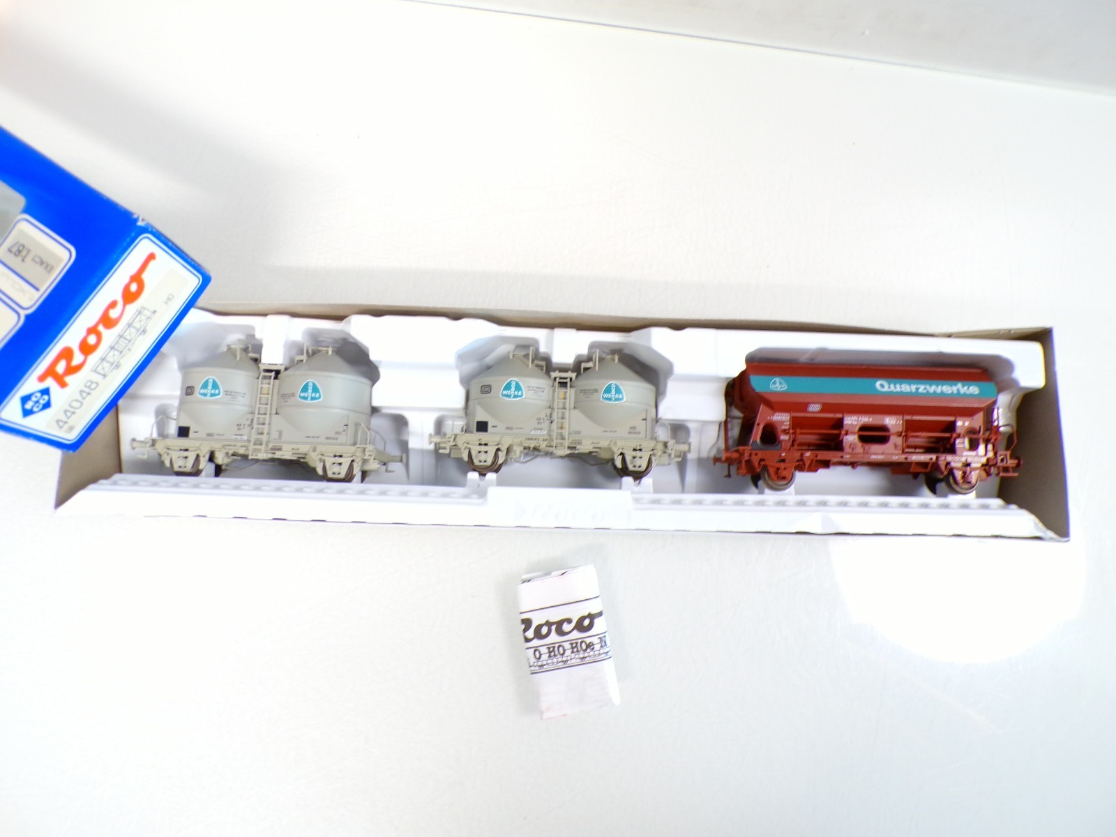 Roco H0 44048 Silo-/Seitenentladewagen Set 3 tlg.Quarzwerke der DB in OVP BH1309