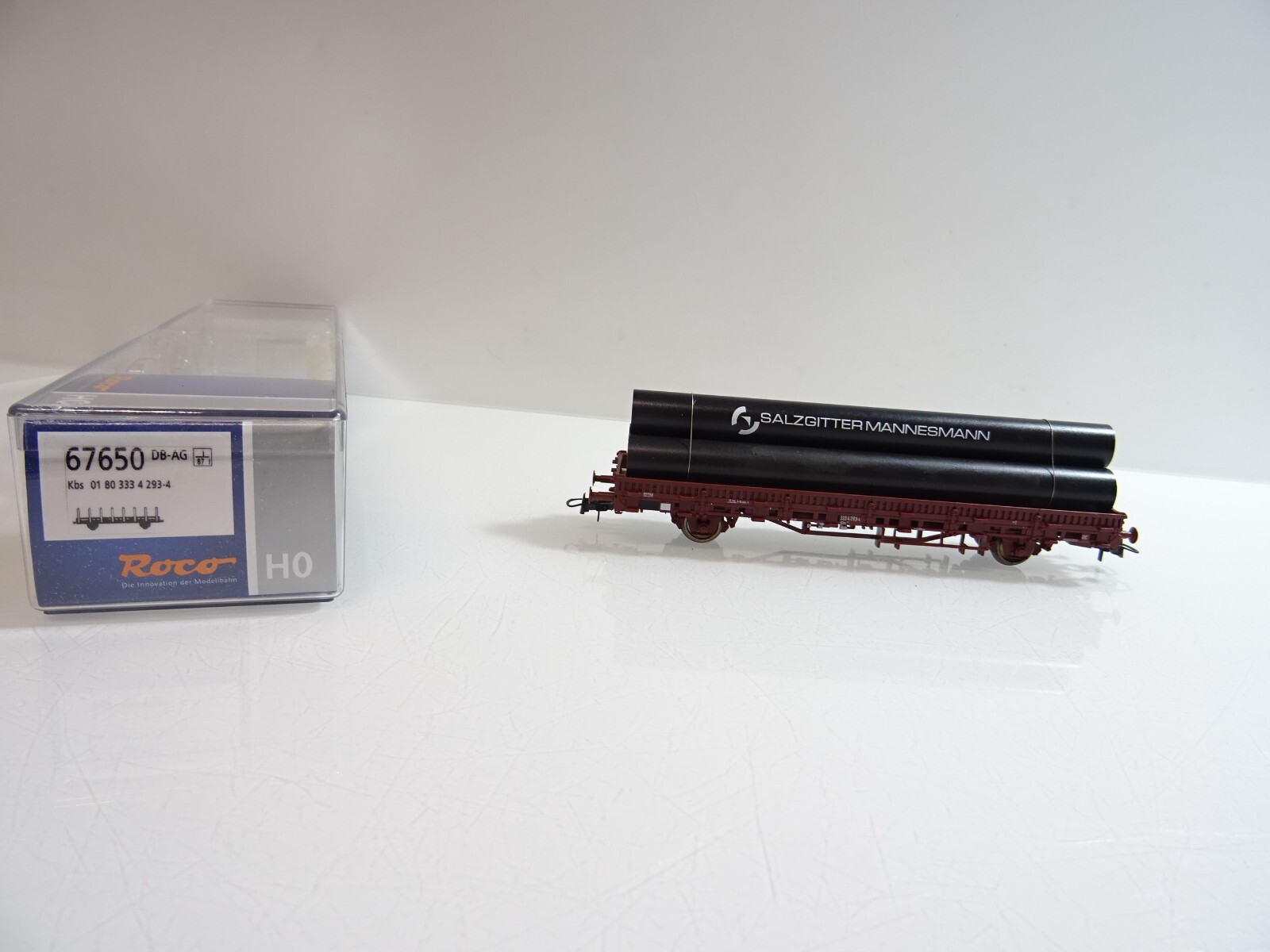 Roco H0 67650 Güterwagen Rungenwagen mit Rohren der DB in OVP TF402