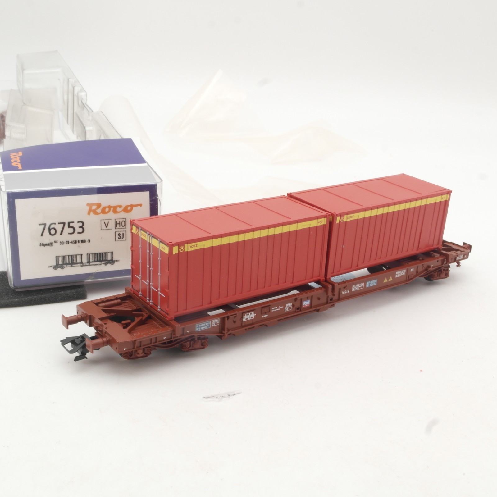 Roco H0 76753 Tragwagen mit 2 Container der SJ in OVP RR5505 – Bild 3