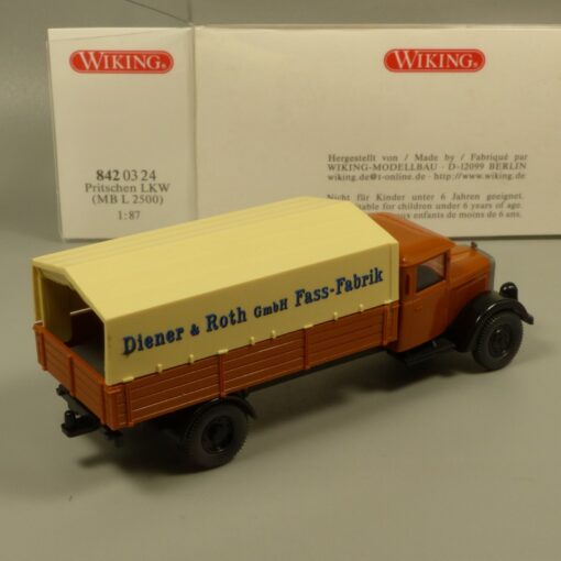 Wiking 1:87 8420324 MB L 2500 Pritschen-LKW Diener & Roth in OVP EX7182 – Bild 3