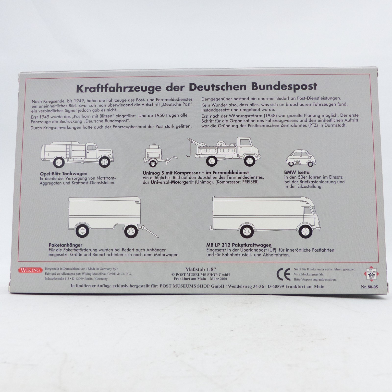 Wiking 1:87 PMS 80-05 Kraftfahrzeuge der Deutschen Bundespost in OVP EX8523 – Bild 3