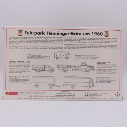 Wiking 1:87 Set PMS 81-24 Fuhrpark Henninger Bräu um 1960 in OVP EX6733 – Bild 3