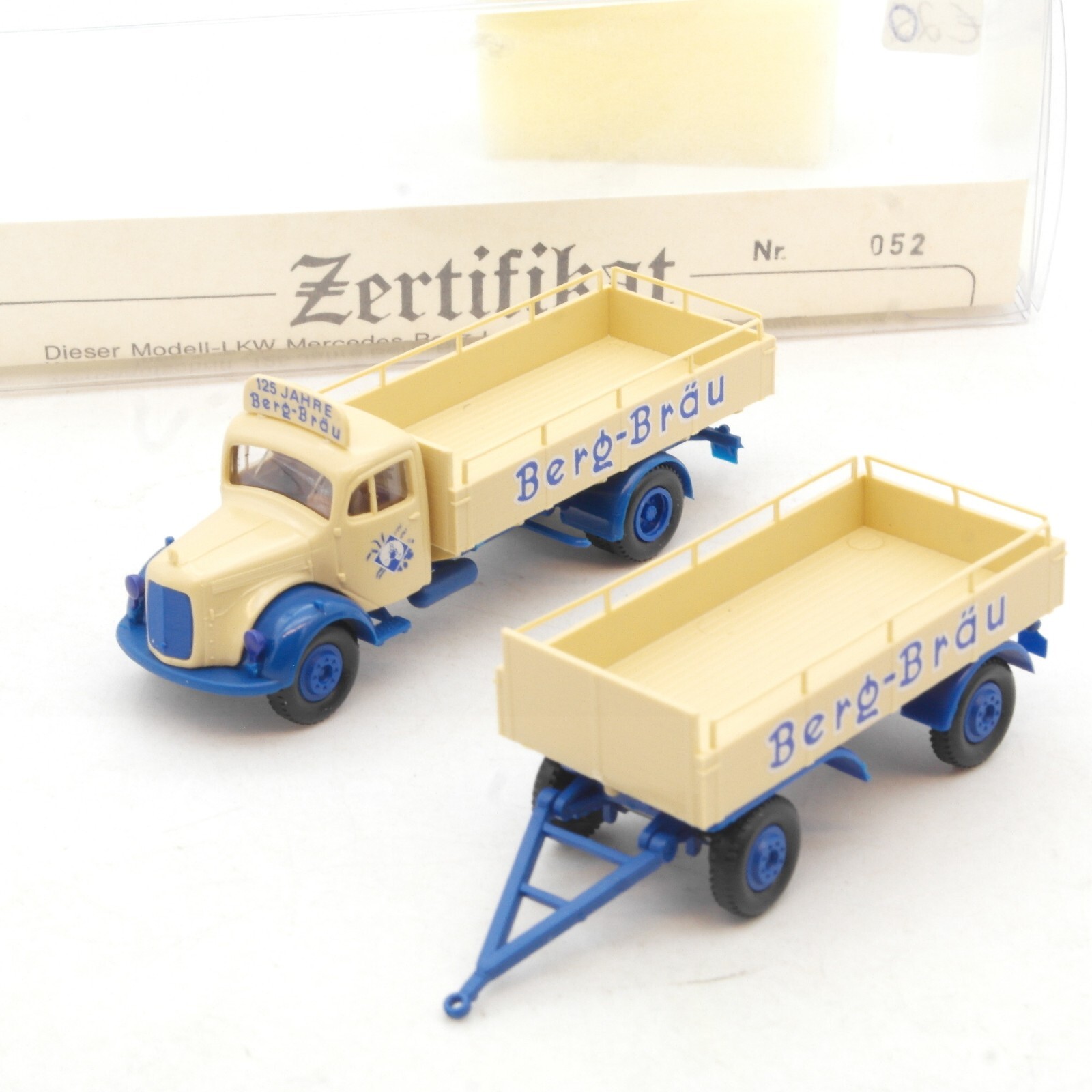 Brekina 1:87 Mercedes MB Hängerzug Berg Bräu in EVP RG815