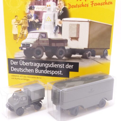 Brekina 1:87 Nr.: 006761 Unimog 411 mit Anhänger Bundespost, in OVP EX1865