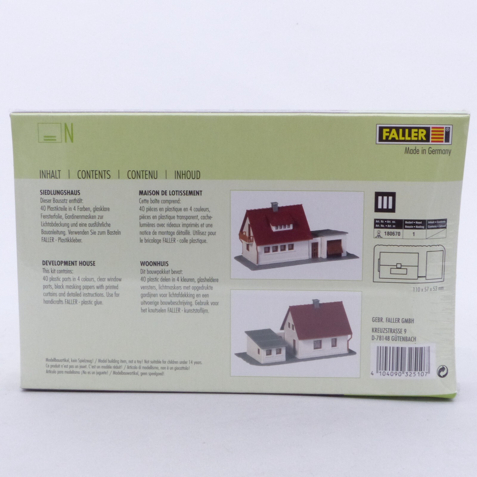 Faller Spur N Bausatz Nr.: 232510 Siedlungshaus - ungeöffnet, in OVP EX2555 – Bild 3