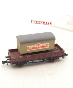 Fleischmann N Flachwagen mit Bauwagen Wackerhut, gesupert in EVP RG1490