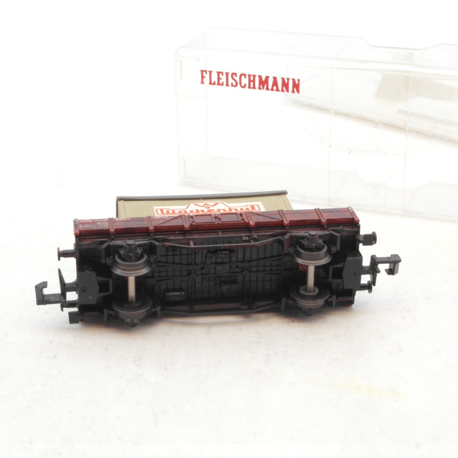 Fleischmann N Flachwagen mit Bauwagen Wackerhut, gesupert in EVP RG1490 – Bild 4