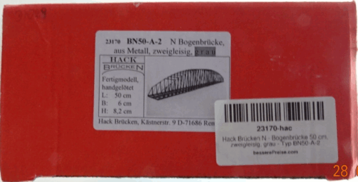 Hack Spur N 23170 BN50 A 2 Bogenbrücke 50cm 2-gleisig in OVP CK7851 – Bild 5