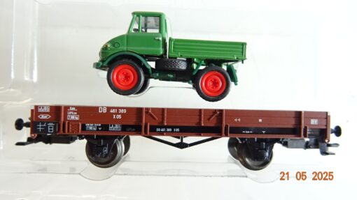 Märklin H0 00761-21 Niederbordwagen mit Ladung Unimog der DB in OVP PR7920 – Bild 3