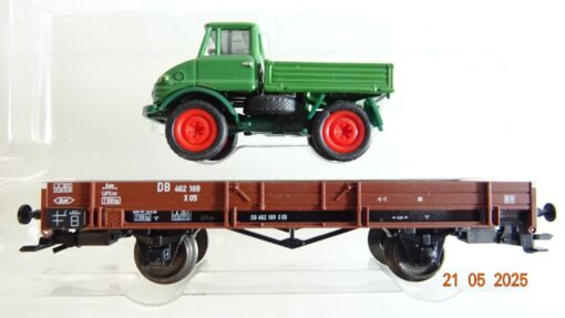 Märklin H0 00761-24 Niederbordwagen mit Ladung Unimog der DB in OVP PR7921 – Bild 3