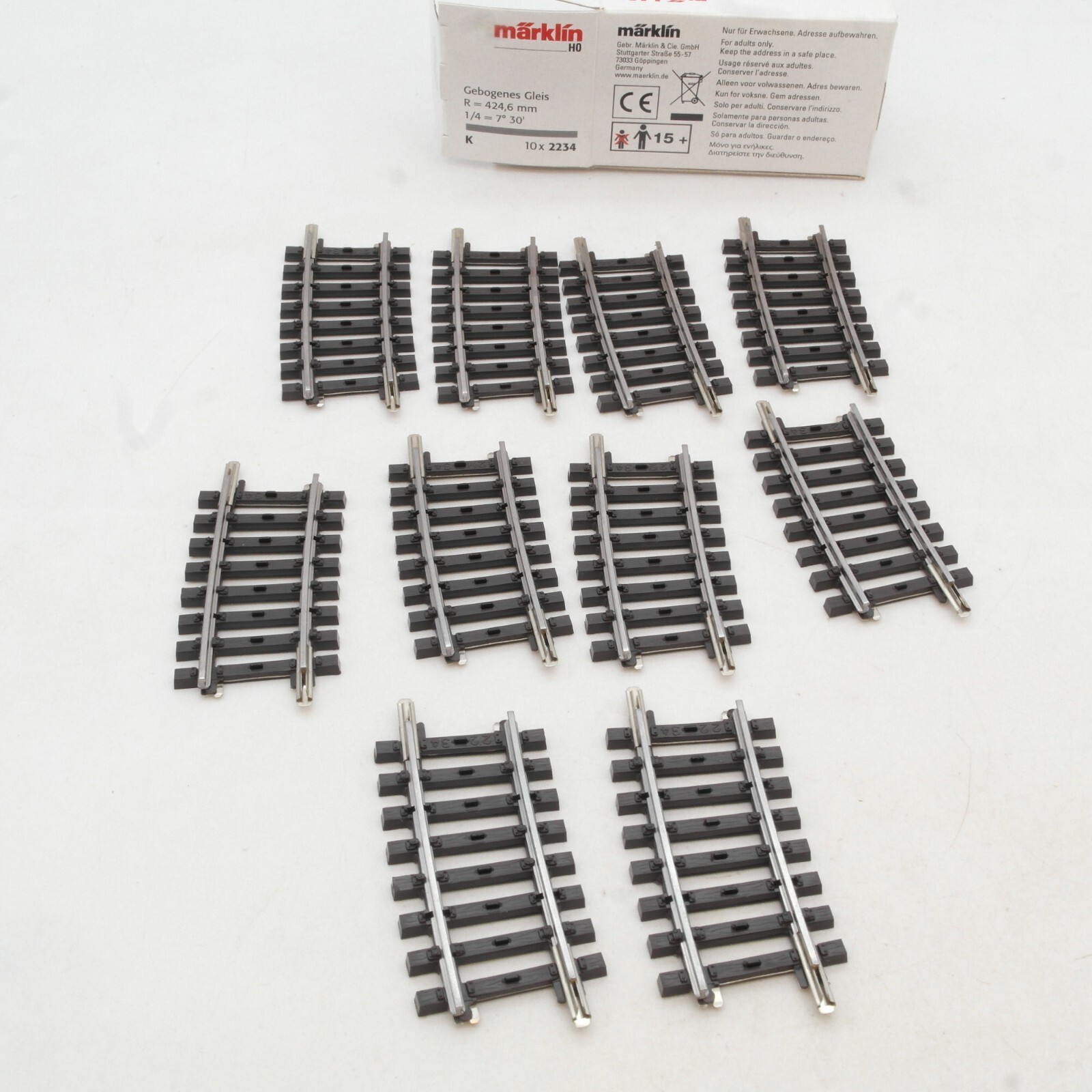 Märklin H0 2234 gebogenes Gleis R=424,6 mm K Gleis 10 Stück in OVP RG2417