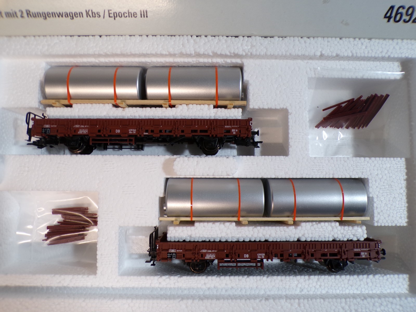 Märklin H0 46925 Set mit 2 Rungenwagen mit Ladung der DB in OVP BH1740 – Bild 3