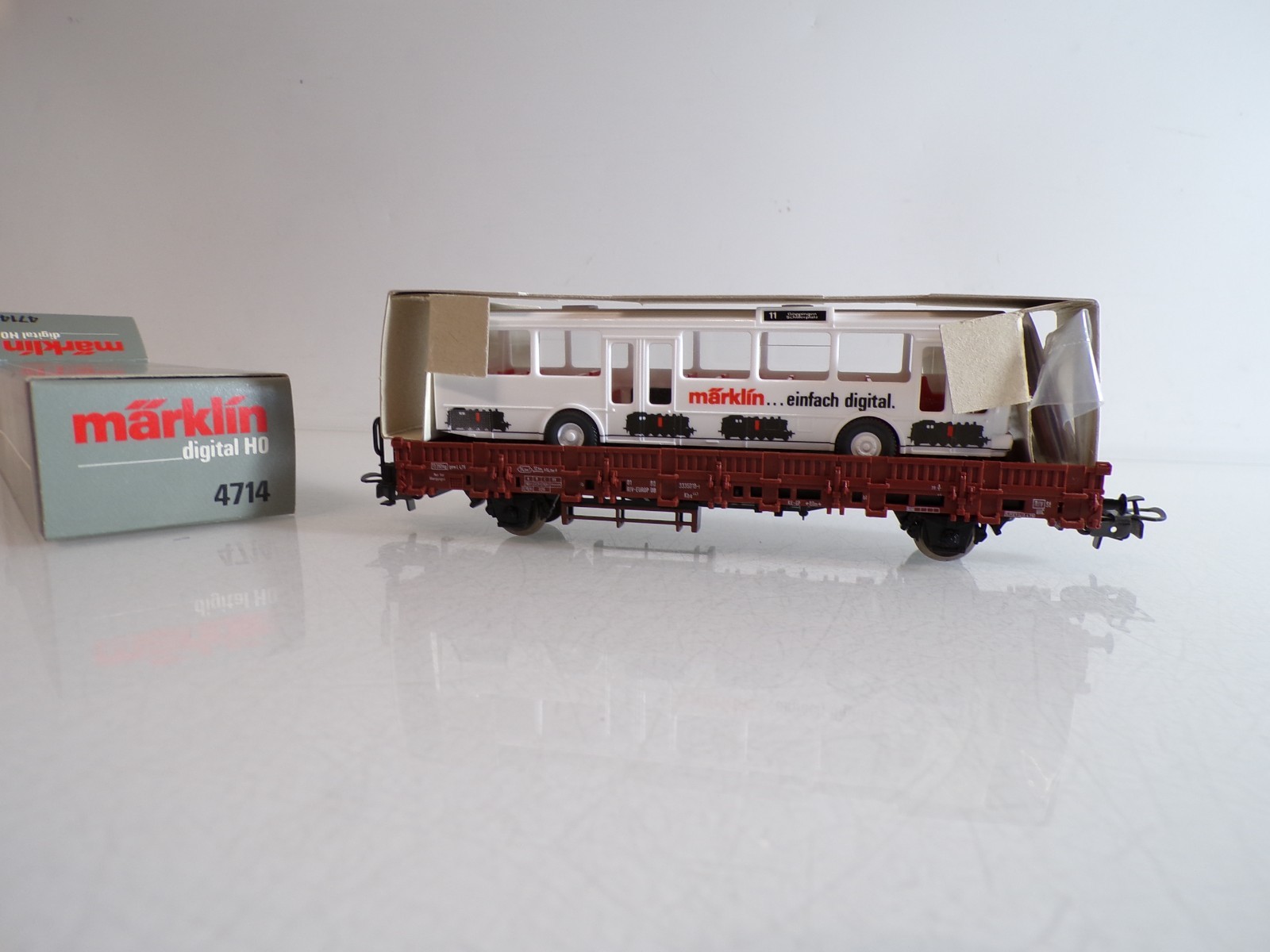 Märklin H0 4714 Rungenwagen mit Werbebus Märklin der DB in OVP BH1588