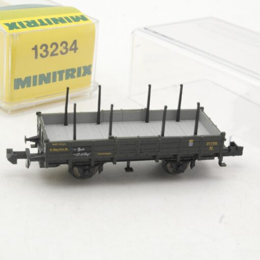 Minitrix N 13234 Niederbordwagen mit Rungen in OVP RR3549