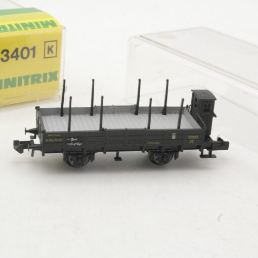 Minitrix N 13401 Rungenwagen mit Bremserhaus der K.Bay.Sts.B. in OVP RR3544 – Bild 3