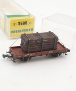 Minitrix N 51 3588 30 Niederbordwagen mit Ladung in OVP RR5334