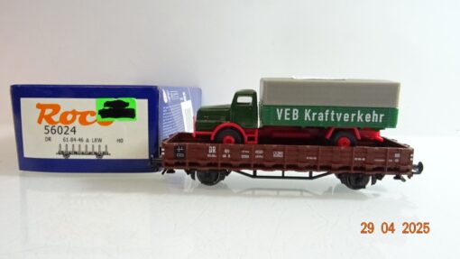 Roco H0 56024 Rungenwagen mit LKW VEB Kraftverkehr der DR in OVP PR7349