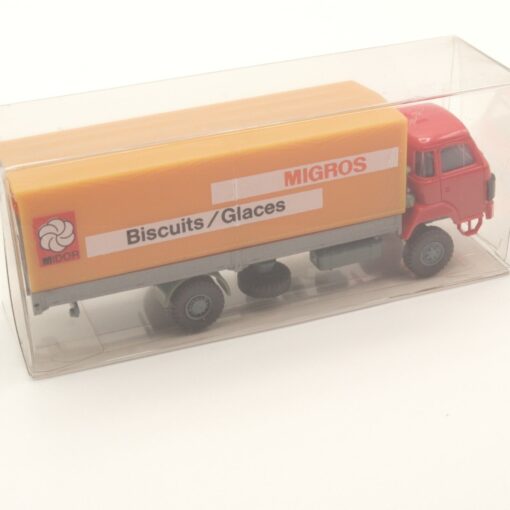 Roskopf 1:87 Saurer D 290/330 Pritsche/Plane-Lkw Migros in EVP ER1117 – Bild 3