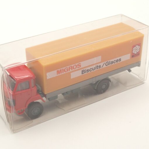 Roskopf 1:87 Saurer D 290/330 Pritsche/Plane-Lkw Migros in EVP ER1117