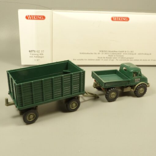 Wiking 1:87 03710237 Unimog U 406 mit Anhänger W&W Holzbau in OVP EX7145 – Bild 3