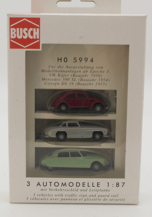 Busch 1:87 5994 3 Automodelle VW Mercedes Cirtoen in OVP QR6056