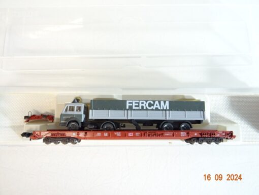 Fleischmann N 8274 Tiefladewagen mit LKW Fercam der DB neuwertig in OVP PR2761