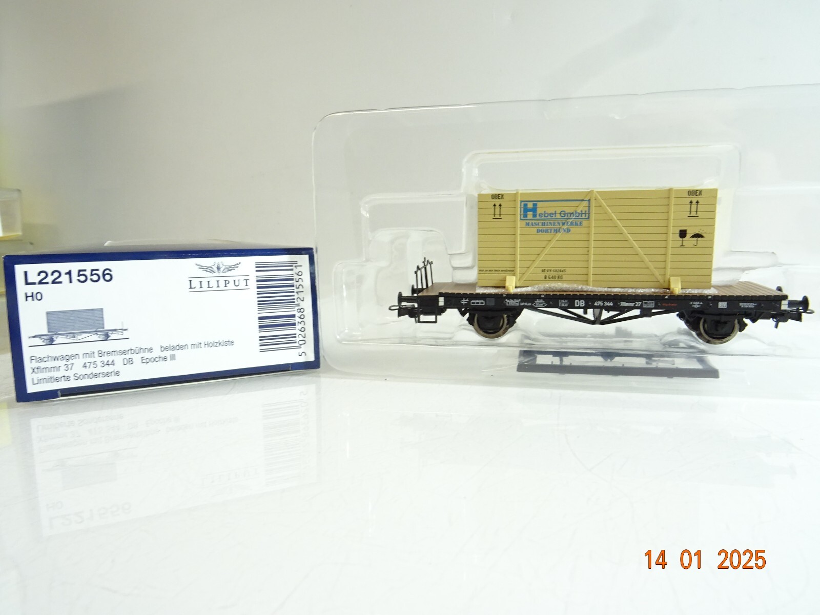 Liliput H0 L221556 Flachwagen beladen mit Holzkiste der DB in OVP PR5270