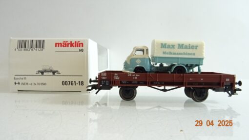 Märklin H0 00761-18 Niederbordwagen mit Hanomag Lieferwagen der DB in OVP PR7322