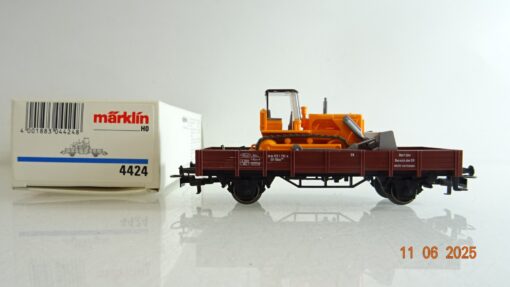 Märklin H0 4424 Niederbordwagen mit Planierraupe der DB in OVP PR8363