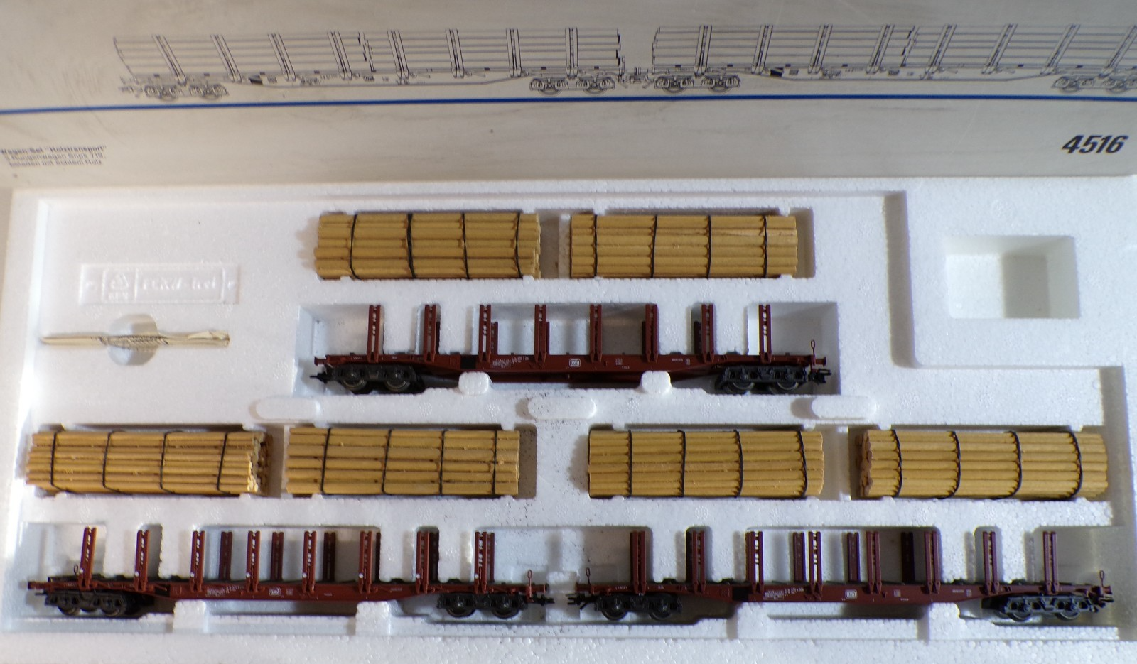 Märklin H0 4516 Wagen-Set Holztransport 3 tlg. der DB in OVP BH1913 – Bild 4