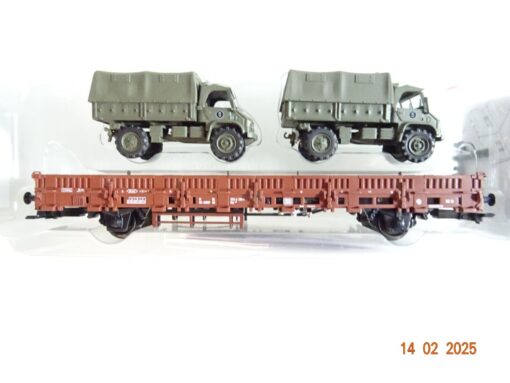 Märklin H0 46936 Rungenwagen mit 2 BW Unimogs der DB in OVP PR5984 – Bild 3