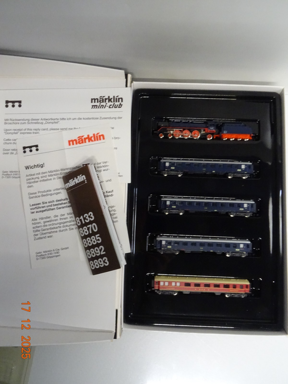 Märklin Mini-Club Z 8135 Schnellzug 5tlg. Dompfeil mit Dampflok in OVP JL5150 – Bild 3