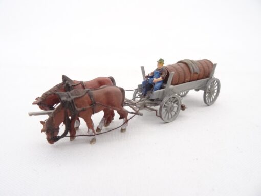Preiser H0 Pferdegespann mit Anhänger + Fahrer RR1702 o.