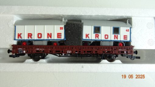 Roco H0 66676 Rungenwagen mit 2 Zirkus Krone Wagen der DB in OVP PR7765 – Bild 3