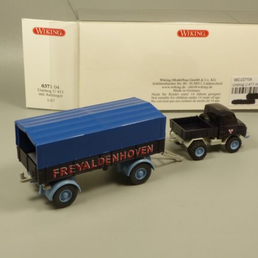 Wiking 1:87 037104 Unimog U 411 mit Anhänger Freyaldenhoven in OVP EX7144 – Bild 3