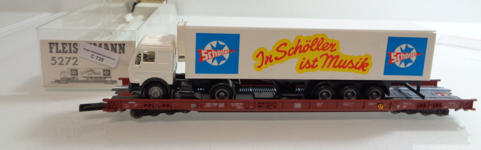 Fleischmann H0 5272 AC Güterwagen Niederbordwagen mit LKW in OVP C735