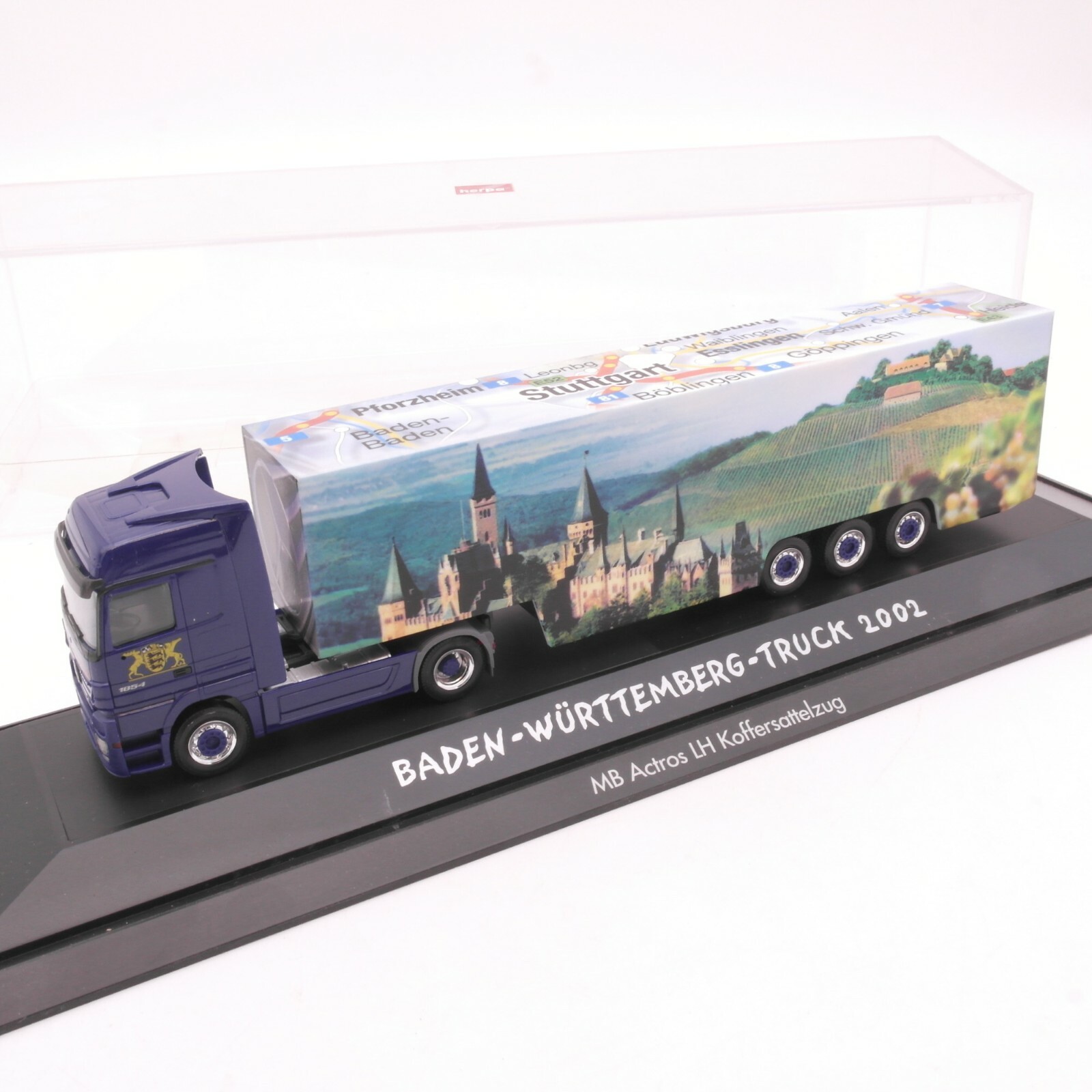 Herpa 1:87 MB Actros LH Koffersattelzug Baden-Württemberg in PC Box RT9089