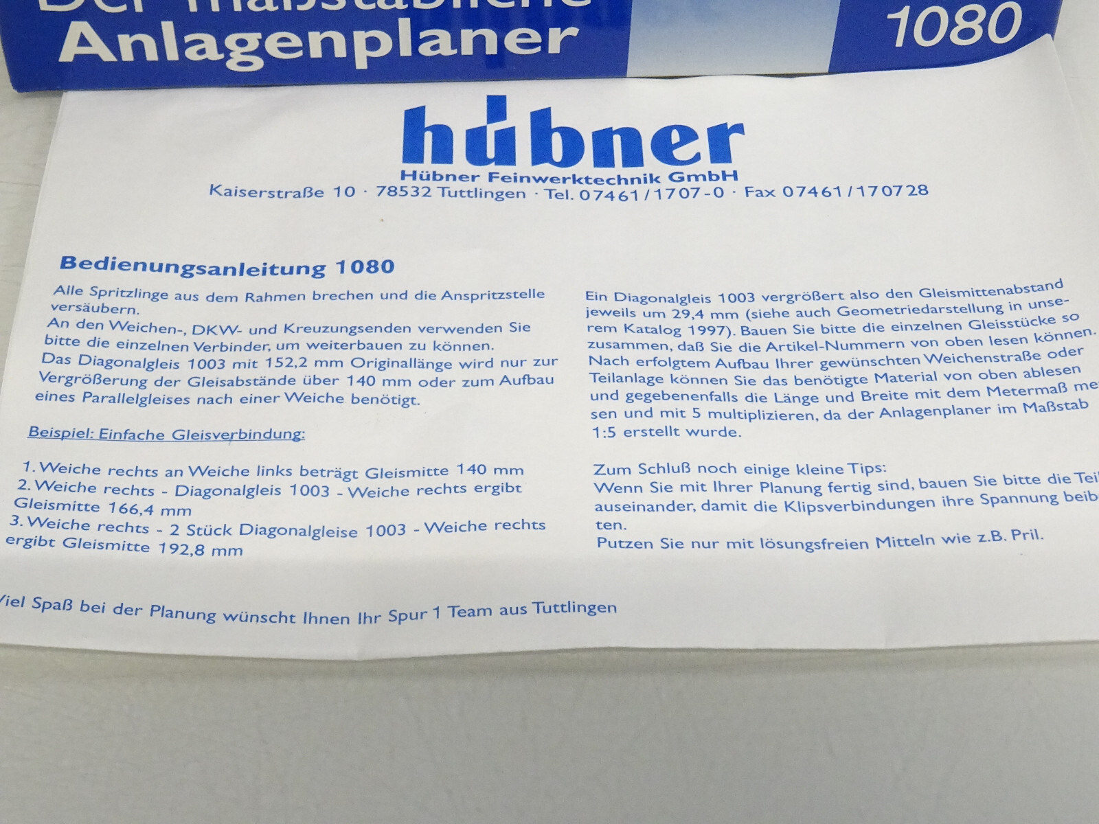 Hübner Spur 1 u. 1e 1080 Anlagenplaner in OVP LE3521 – Bild 3