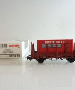 Märklin H0 00752-02 Niederbordwagen mit Erste Hilfe Container in OVP BH536