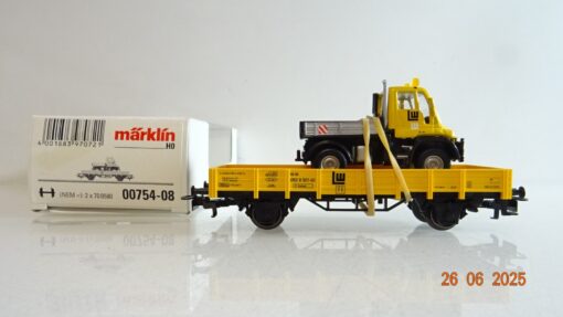 Märklin H0 00754-08 Niederbordwagen m. Unimog Leonhard Weiss DB in OVP PR8738