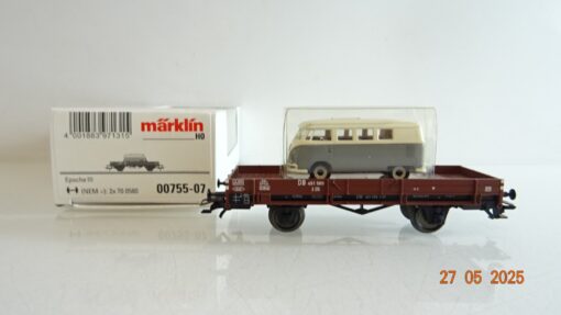 Märklin H0 00755-07 Niederbordwagen mit VW Bus der DB in OVP PR8073