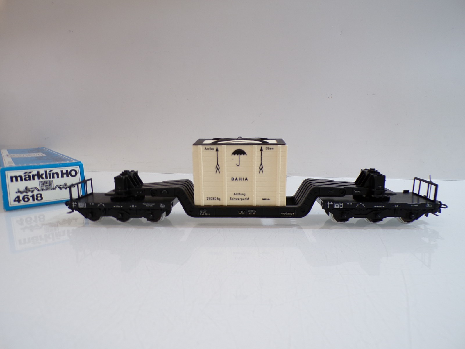 Märklin H0 4618 Tiefladewagen mit Überseekiste der DB in OVP BH1755