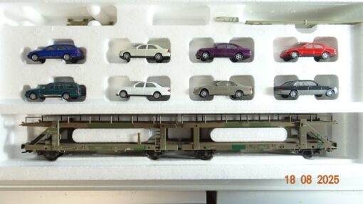 Märklin H0 47121 Doppel-Autotransportwagen mit 8 Mercedes Benz PKW in OVP PR9617 – Bild 3