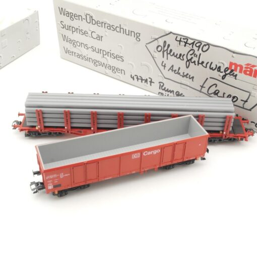 Märklin H0 47717 Rungenwagen der DB Cargo + 47190 Güterwagen offen in VP QR8553 – Bild 4