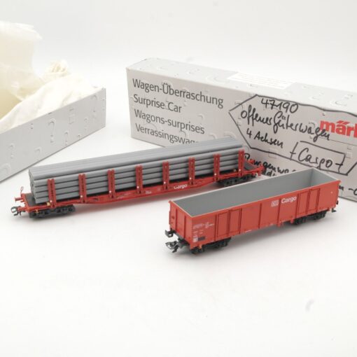 Märklin H0 47717 Rungenwagen der DB Cargo + 47190 Güterwagen offen in VP QR8553
