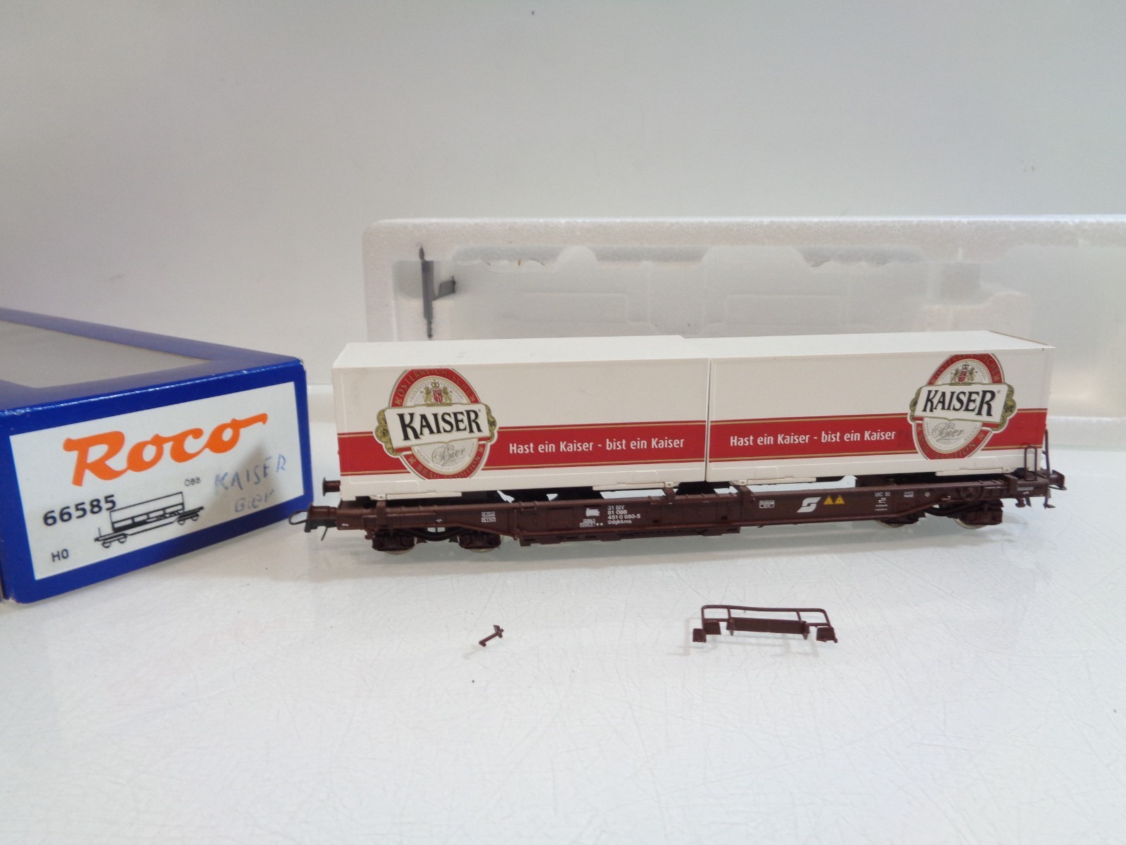 Roco H0 66585 AC Taschenwagen mit Container Kaiser, siehe Foto in OVP RR5673