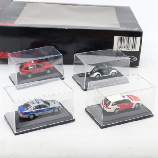 Schuco 1:87 9655 Einsatzfahrzeuge der Feuerwehr + Polizei 4er-Set in OVP EX6647 – Bild 3