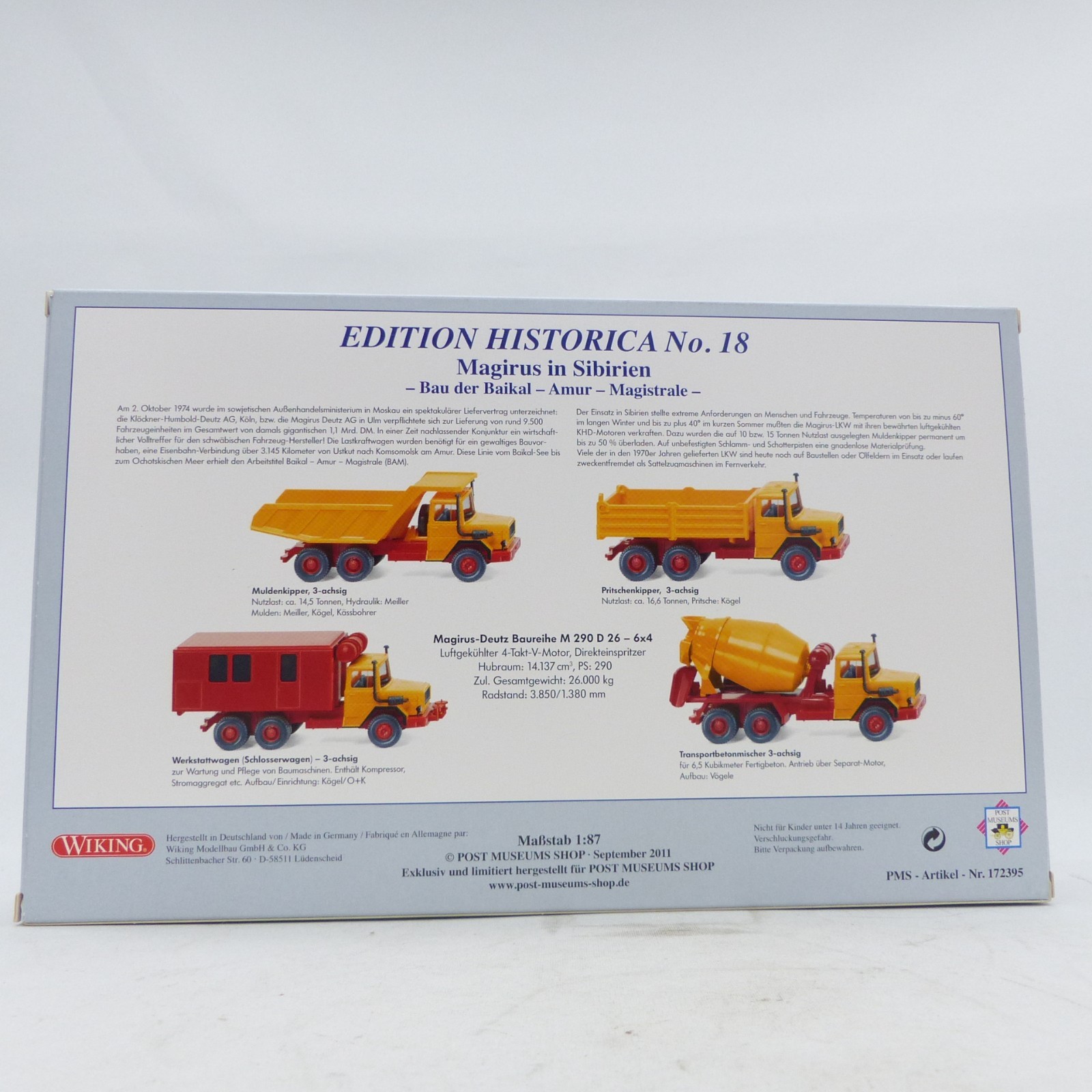 Wiking 1:87 PMS 172395 Magirus in Sibirien Bau der Baikal Amur in OVP EX8508 – Bild 3