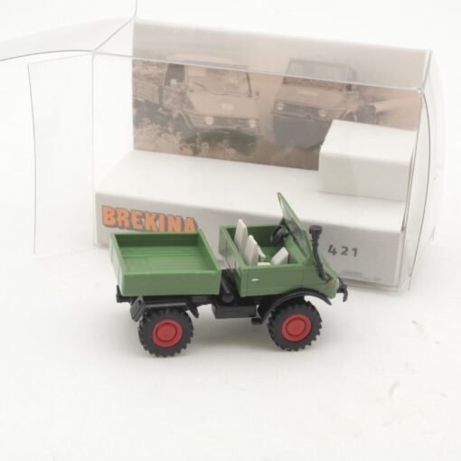 Brekina 1:87 39070 Unimog 421 mit Pritsche grün in OVP RR2920 – Bild 3